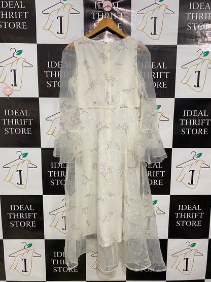 SHEIN |M| BUST 16| A42| OFF-WHITE SHEER FLORAL MESH LAYERED UTILITY MIDI DRESS