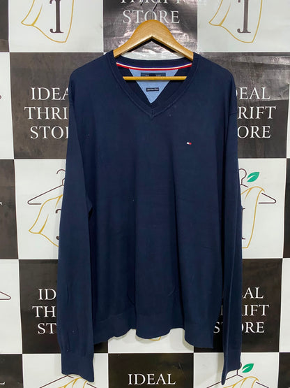 TOMMY HILFIGER |XL| BUST 25| A42| NAVY V-NECK WINTER UTILITY KNIT SWEATER