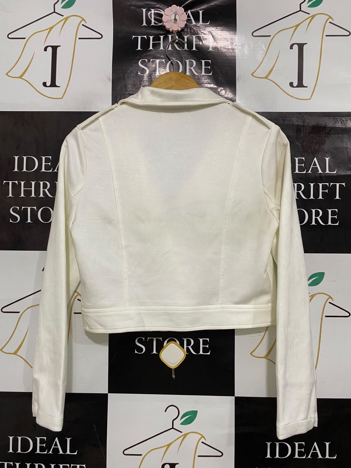 SHEIN |M| BUST 17| A42| OFF-WHITE CROPPED BIKER UTILITY JACKET