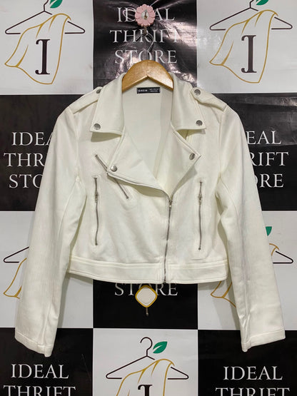 SHEIN |M| BUST 17| A42| OFF-WHITE CROPPED BIKER UTILITY JACKET