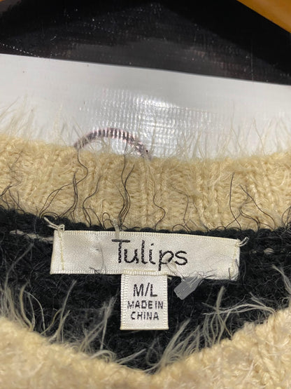 TULIPS |M/L| BUST 20| A42| BLACK FLUFFY KNIT SWEATER WITH 3D FLORAL AND SEQUIN EMBELLISHMENT