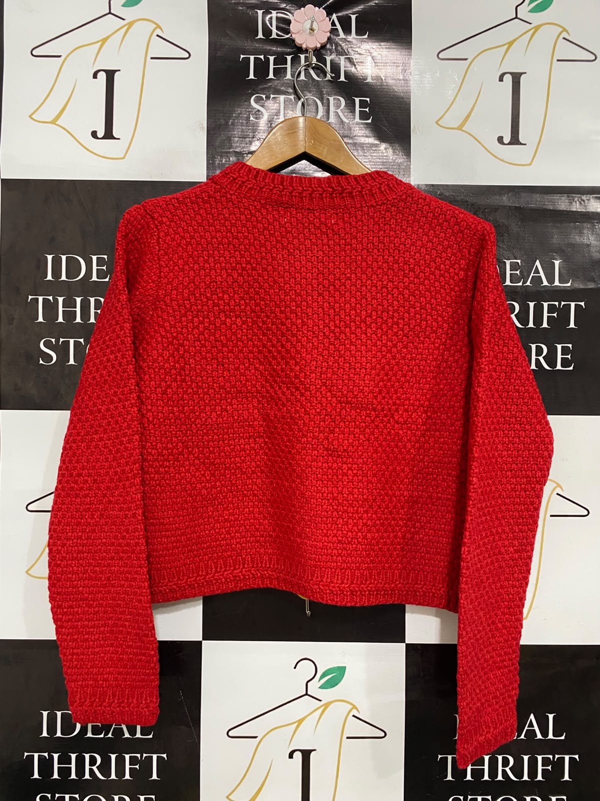 MEILING |L| BUST 20| A42| VIBRANT RED TEXTURED KNIT BUTTON-UP UTILITY CARDIGAN