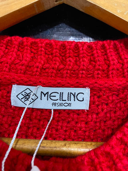 MEILING |L| BUST 20| A42| VIBRANT RED TEXTURED KNIT BUTTON-UP UTILITY CARDIGAN
