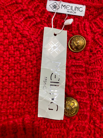 MEILING |L| BUST 20| A42| VIBRANT RED TEXTURED KNIT BUTTON-UP UTILITY CARDIGAN