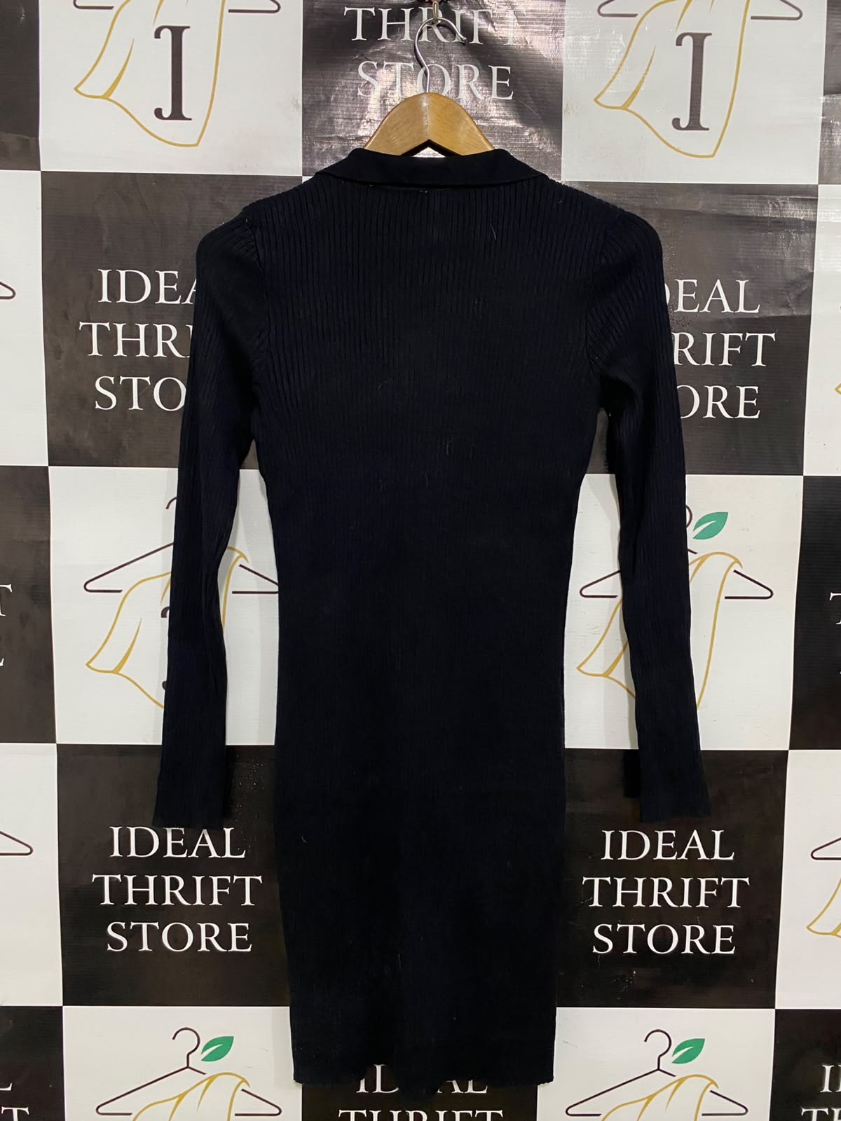 ANKO |S| BUST 15| A42| BLACK RIBBED KNIT POLO UTILITY MINI DRESS