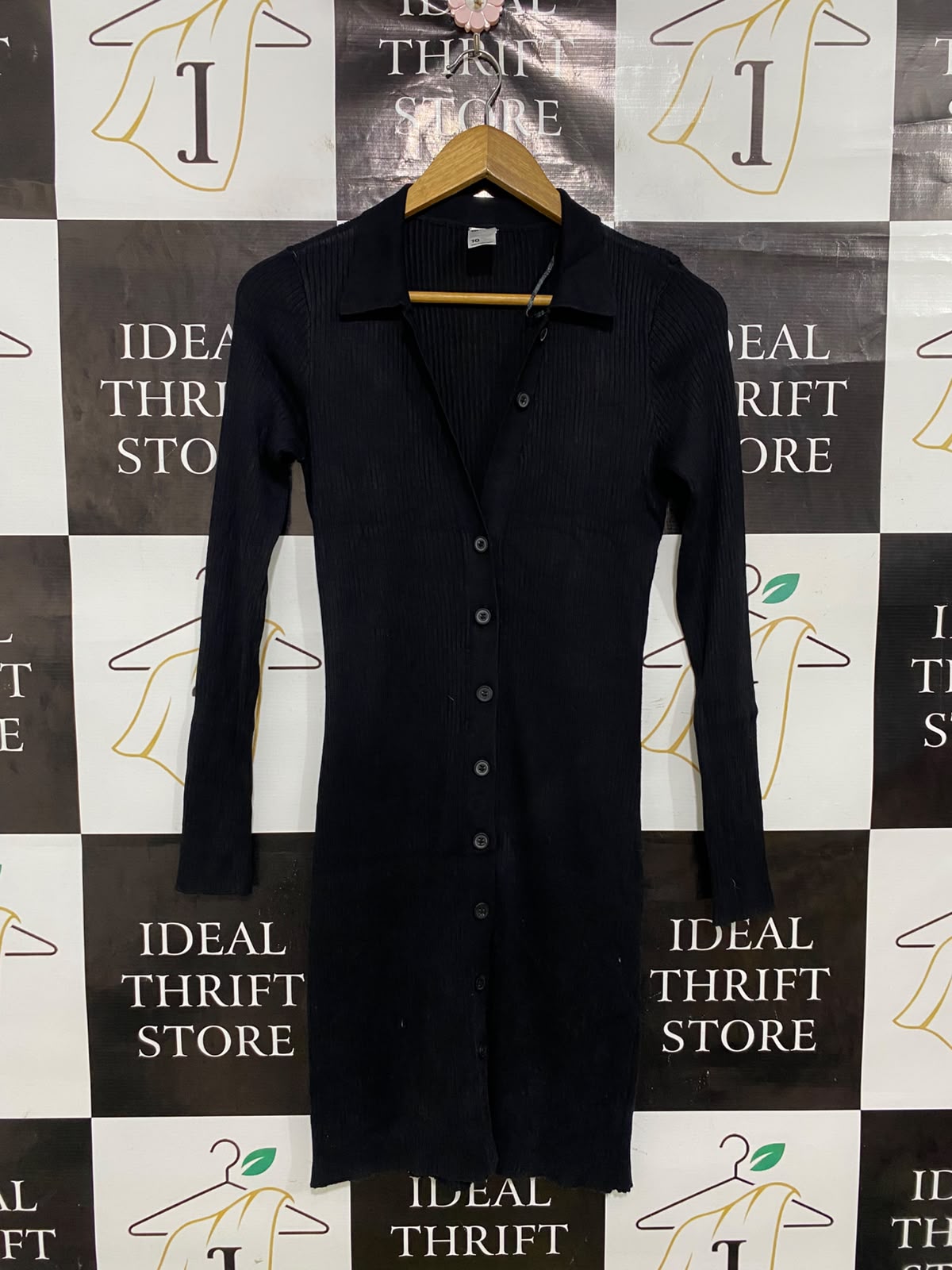 ANKO |S| BUST 15| A42| BLACK RIBBED KNIT POLO UTILITY MINI DRESS