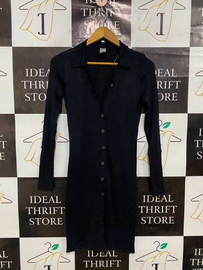 ANKO |S| BUST 15| A42| BLACK RIBBED KNIT POLO UTILITY MINI DRESS