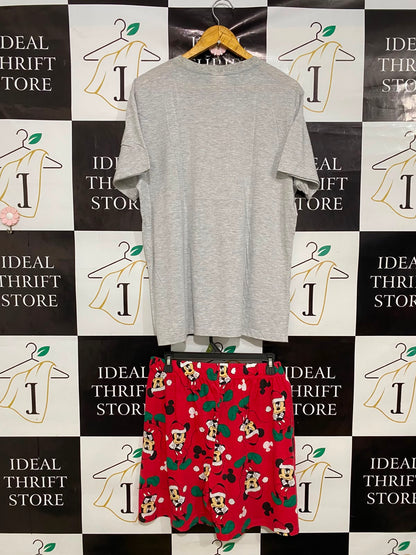 DISNEP |M| A42| MICKEY "HUMBUG" GREY TEE AND RED PAJAMA SHORTS UTILITY LOUNGE SET