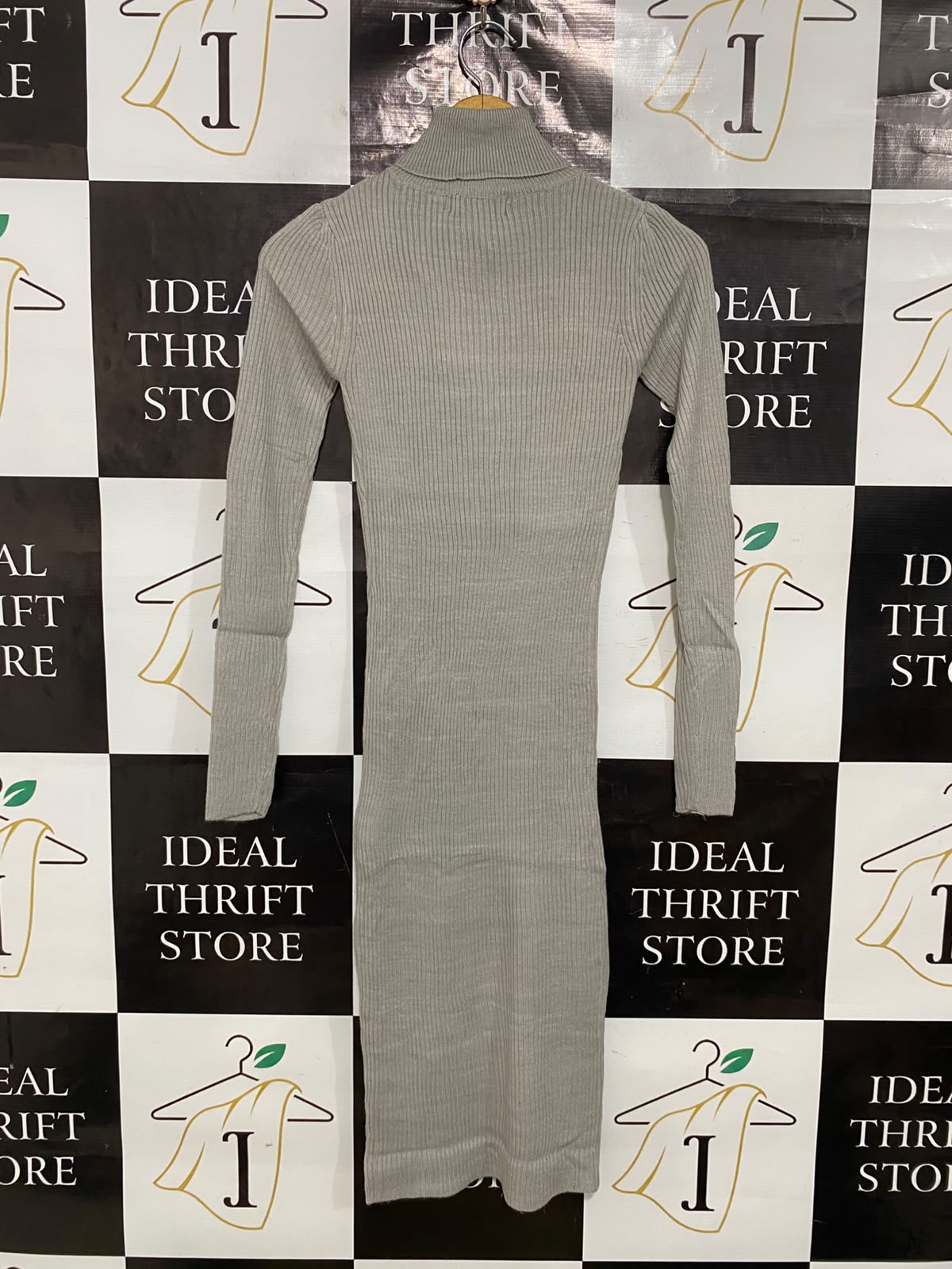 BRAVE SOUL |S| BUST 12| A42| GREY RIBBED KNIT TURTLENECK UTILITY MIDI DRESS