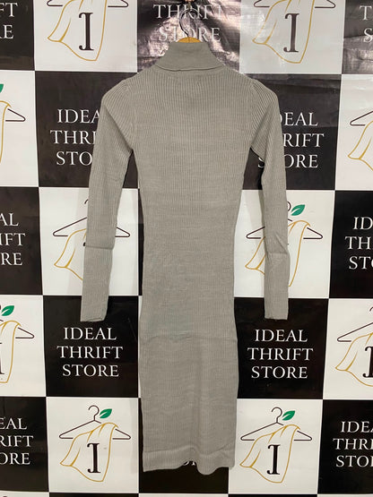 BRAVE SOUL |S| BUST 12| A42| GREY RIBBED KNIT TURTLENECK UTILITY MIDI DRESS
