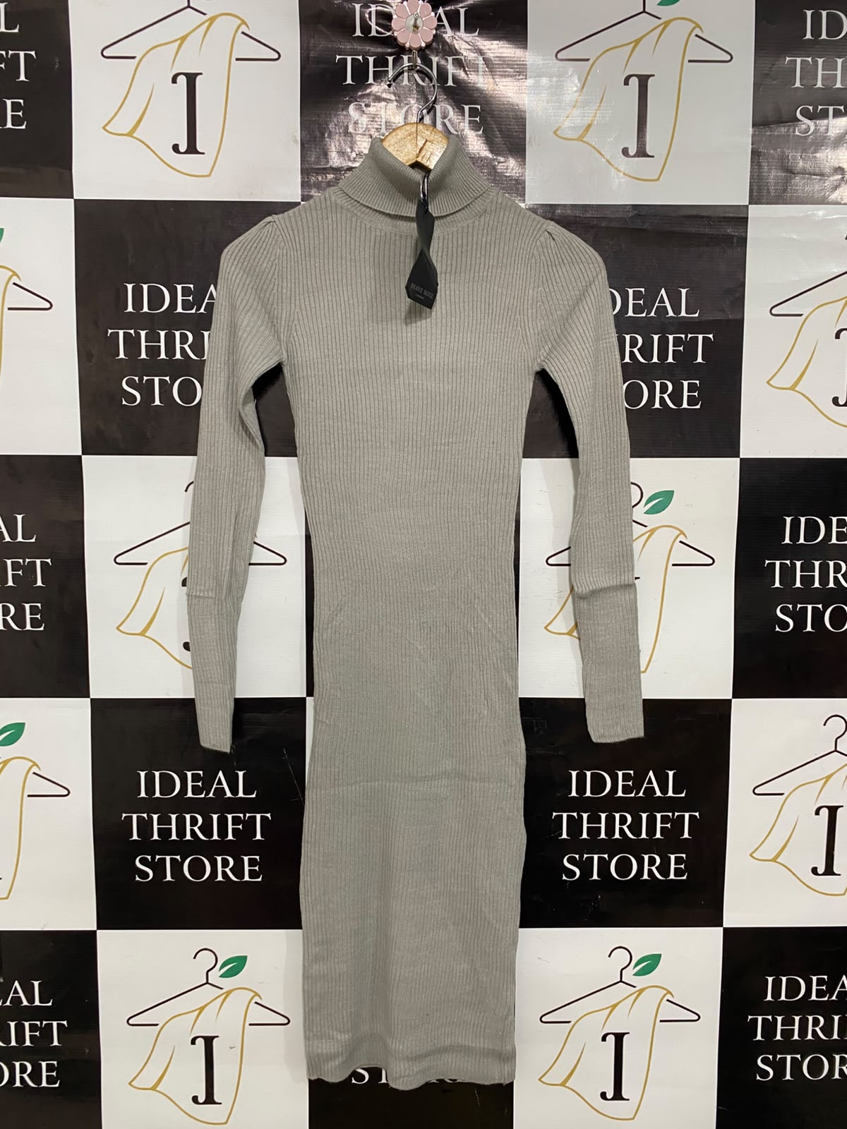 BRAVE SOUL |S| BUST 12| A42| GREY RIBBED KNIT TURTLENECK UTILITY MIDI DRESS