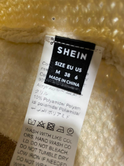 SHEIN |M| BUST 19| A42| CAMEL AND CREAM VERTICAL STRIPED WAFFLE-KNIT UTILITY SWEATER