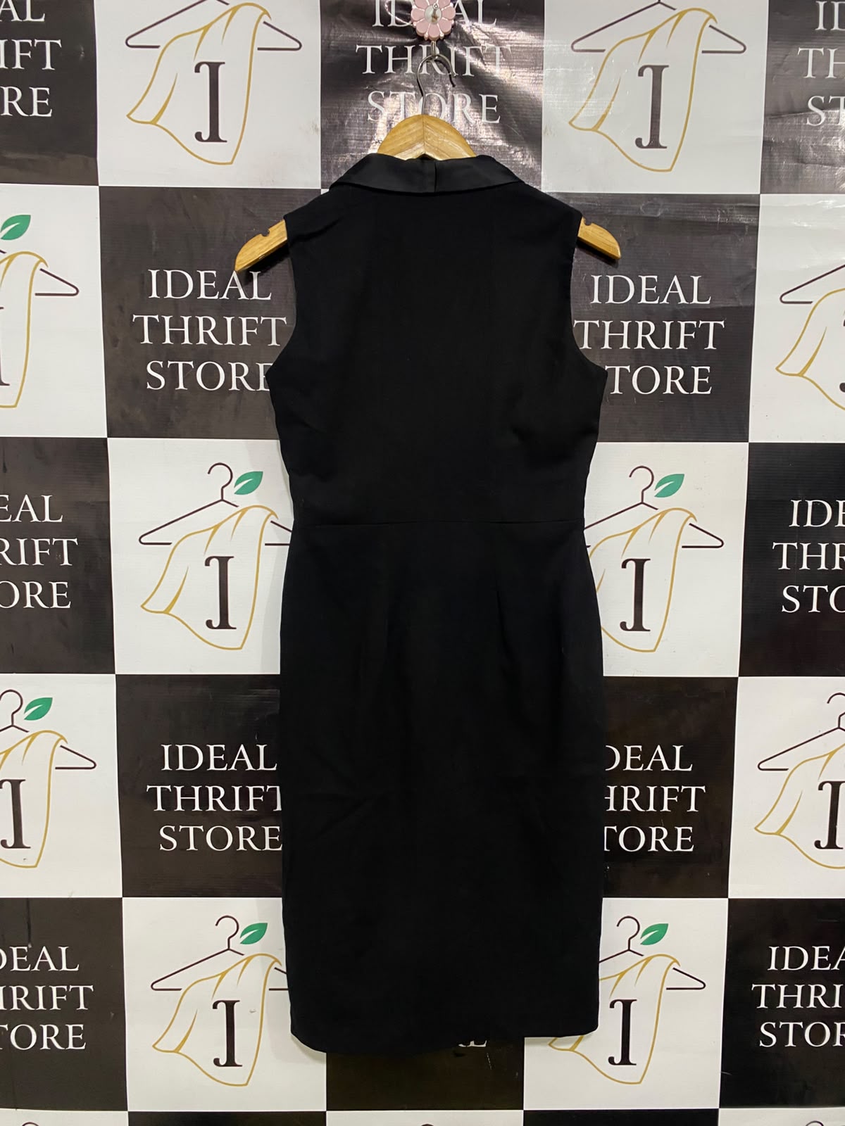NEXT |S| BUST 16| A42| BLACK SLEEVELESS TUXEDO UTILITY MIDI DRESS