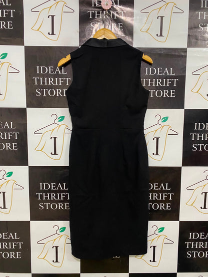 NEXT |S| BUST 16| A42| BLACK SLEEVELESS TUXEDO UTILITY MIDI DRESS