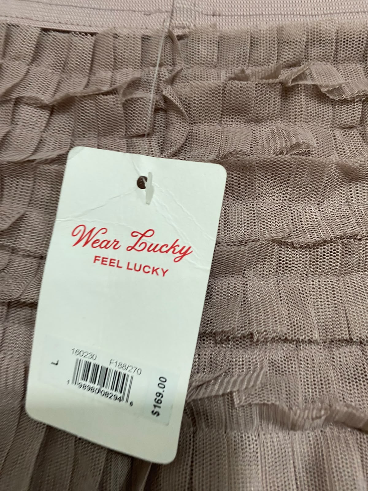 LUCKY BRAND |L| WAIST 32| A41 | DUSTY TAUPE MULTI-TIERED RUFFLED MESH UTILITY MAXI SKIRT