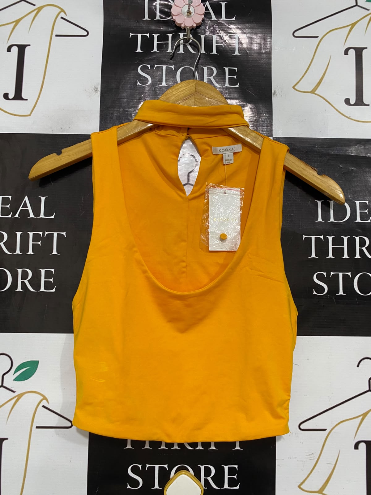 KOOKAI |XS| BUST 13| A41| VIBRANT ORANGE HALTER-NECK UTILITY CROP TOP