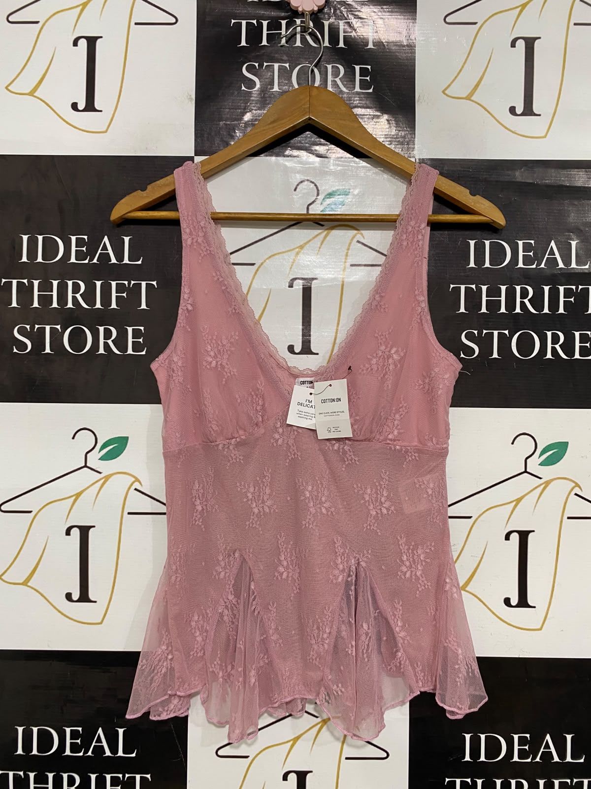 COTTON ON |S| BUST 14| A41| DUSTY PINK LACE PEPLUM UTILITY TANK TOP