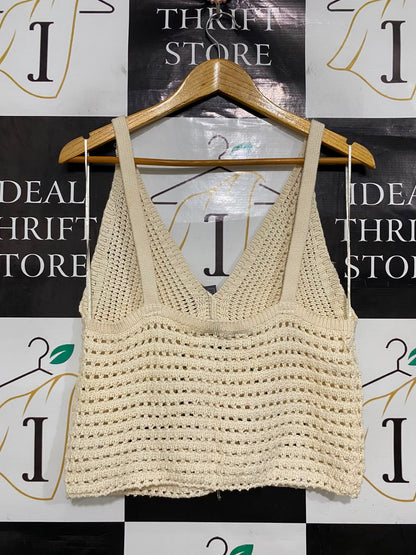PRIMARK |L| BUST 16| A41| RITA ORA CREAM CROCHET UTILITY CROP TOP