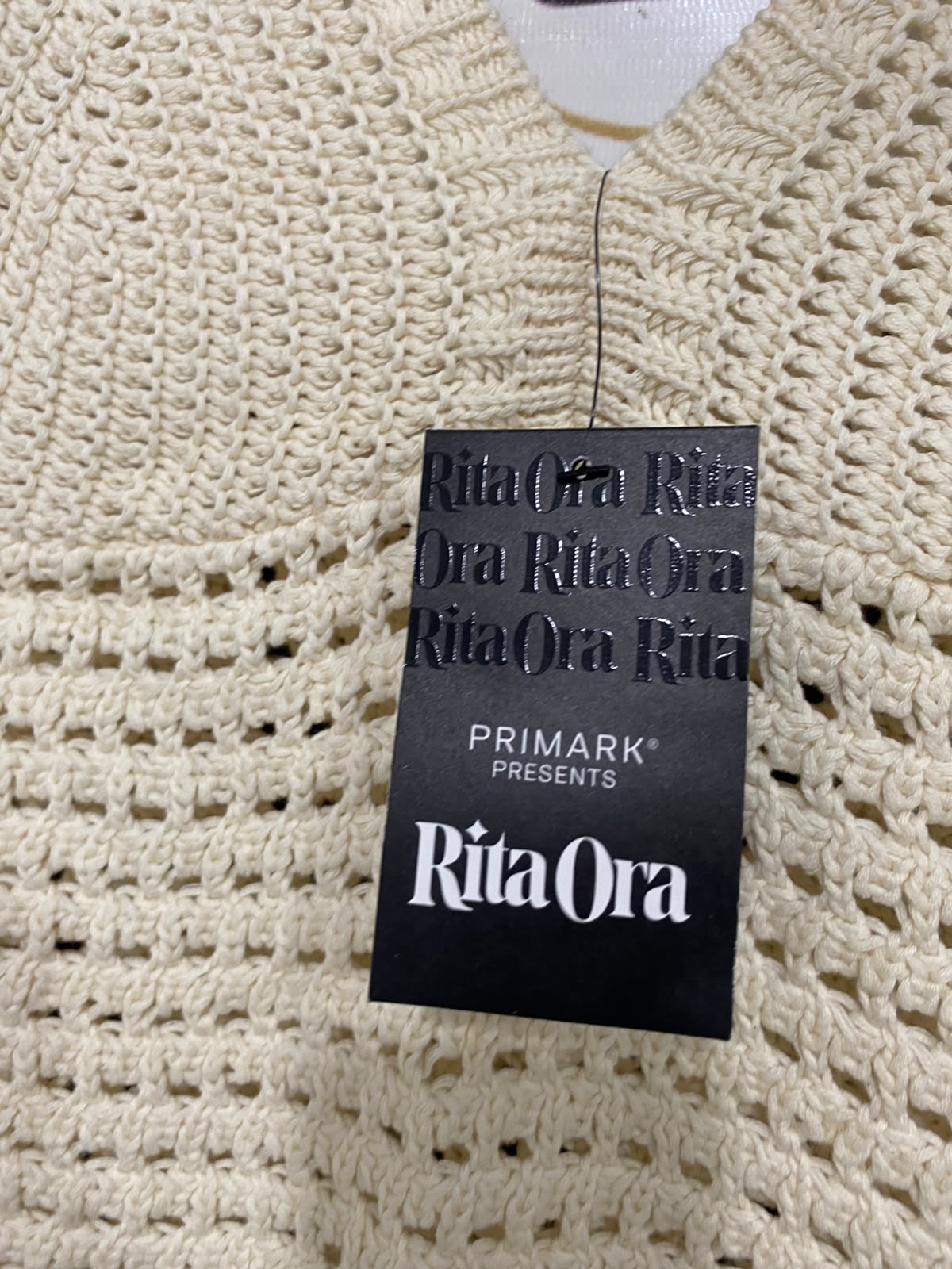 PRIMARK |L| BUST 16| A41| RITA ORA CREAM CROCHET UTILITY CROP TOP