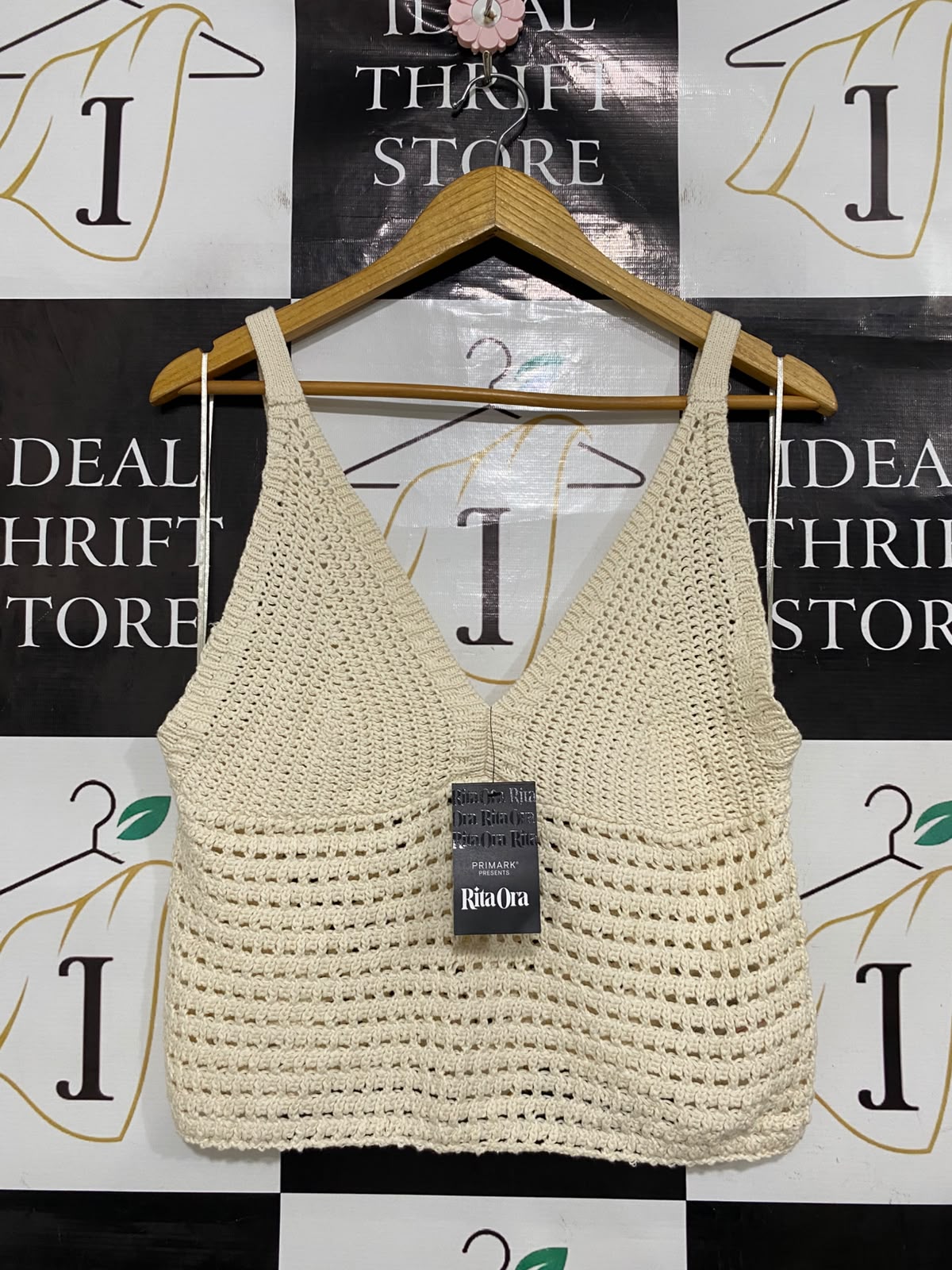 PRIMARK |L| BUST 16| A41| RITA ORA CREAM CROCHET UTILITY CROP TOP