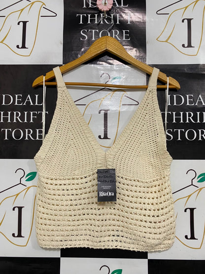PRIMARK |L| BUST 16| A41| RITA ORA CREAM CROCHET UTILITY CROP TOP