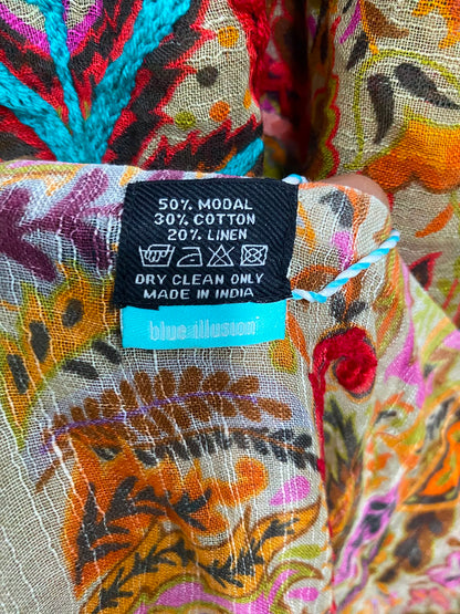 BLUE ILLUSION |B41| MULTICOLOR PAISLEY EMBROIDERED SEQUIN UTILITY SHAWL SCARF