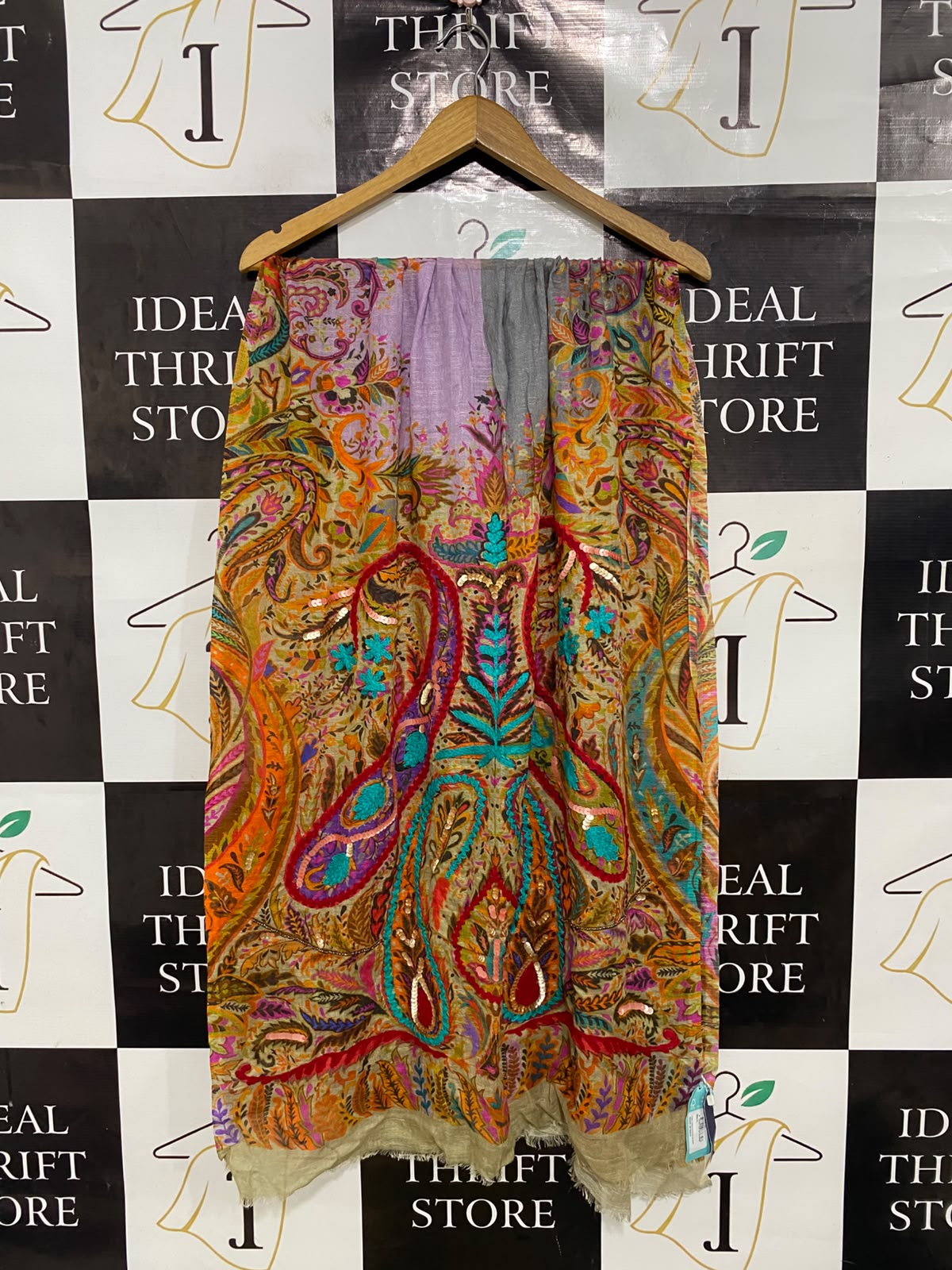 BLUE ILLUSION |B41| MULTICOLOR PAISLEY EMBROIDERED SEQUIN UTILITY SHAWL SCARF