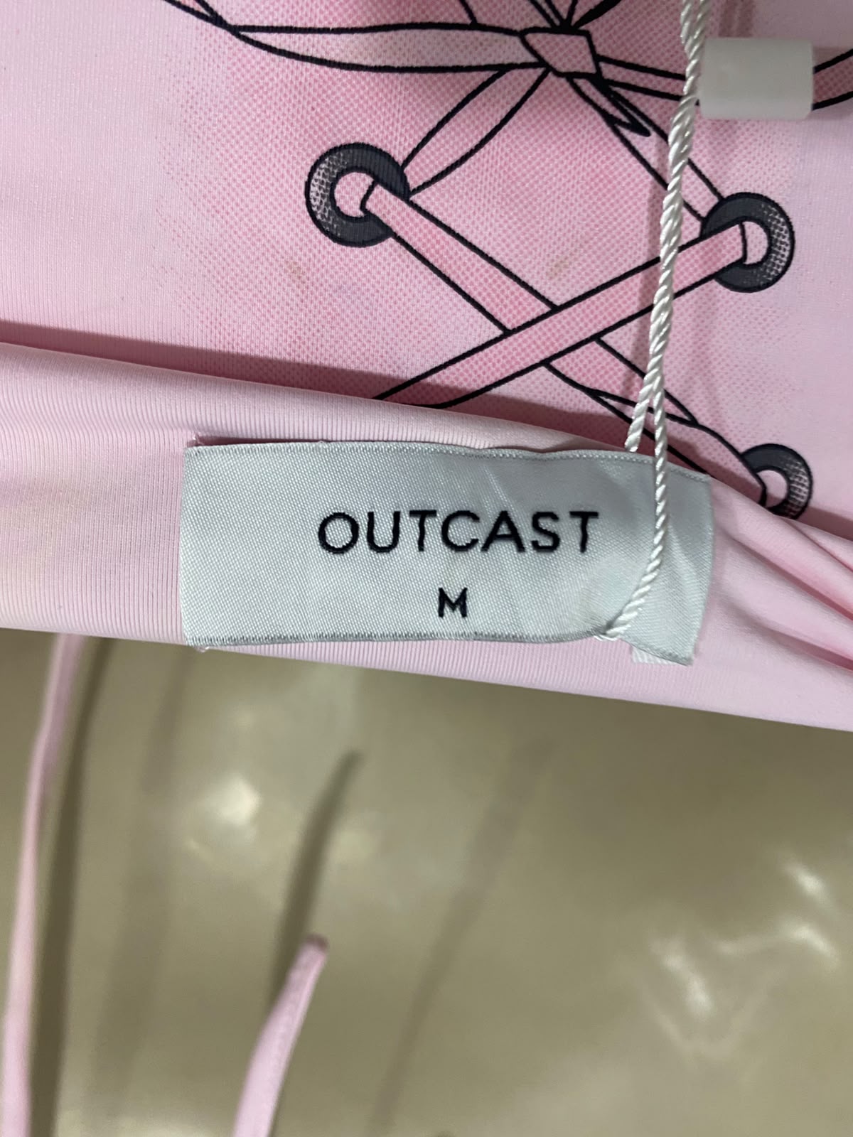 OUTCAST |M| BUST 14| A41| LIGHT PINK "DELUSIONAL" RHINESTONE CAMI UTILITY CROP TOP