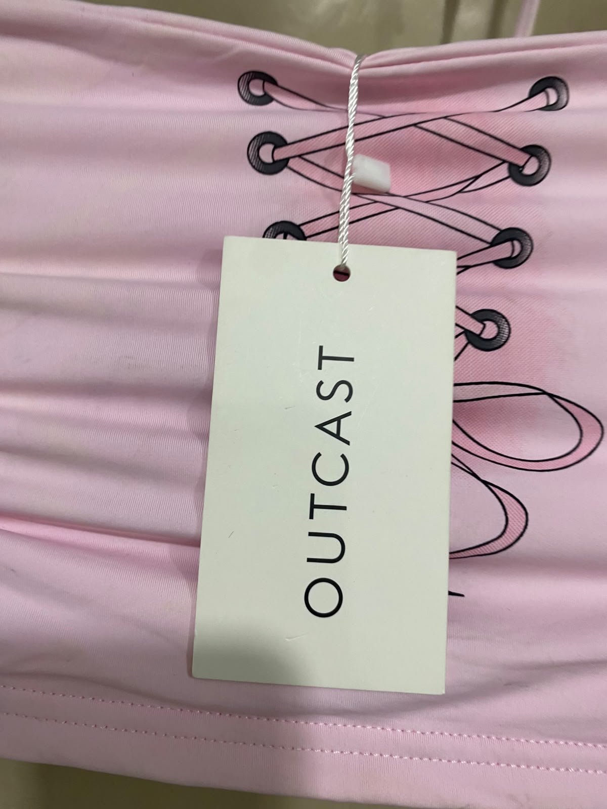 OUTCAST |M| BUST 14| A41| LIGHT PINK "DELUSIONAL" RHINESTONE CAMI UTILITY CROP TOP