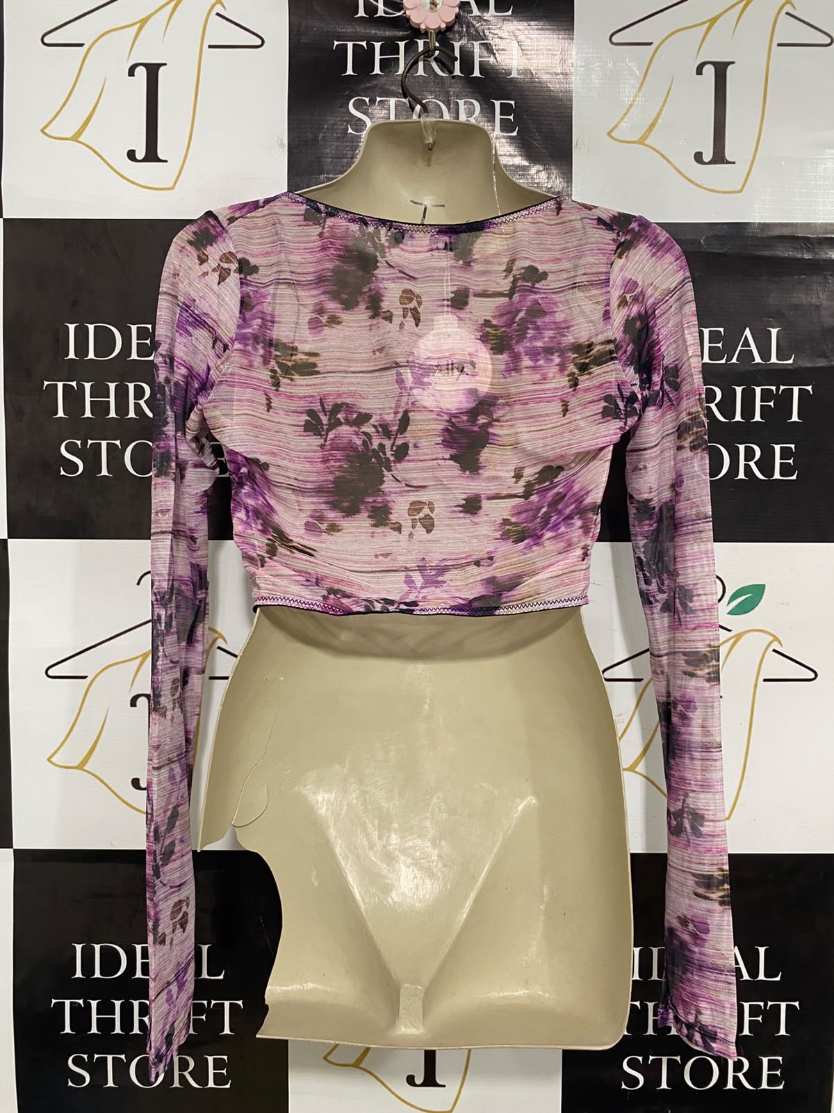 ALLY |M| BUST 16| A41| PURPLE FLORAL MESH CORSET-STYLE UTILITY CROP TOP