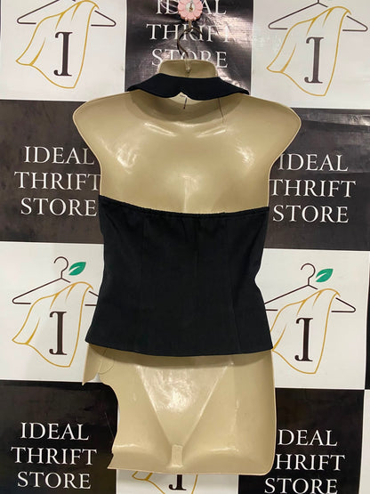 PRETTYLITTLE THING |S| BUST 15| A41| BLACK TAILORED VEST UTILITY CROP TOP