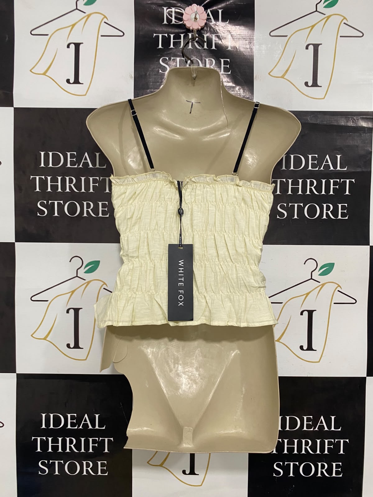 WHITE FOX |XS| BUST 15| A41| PALE YELLOW RUCHED PEPLUM UTILITY CAMI TOP