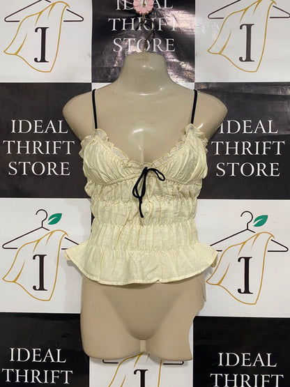 WHITE FOX |XS| BUST 15| A41| PALE YELLOW RUCHED PEPLUM UTILITY CAMI TOP
