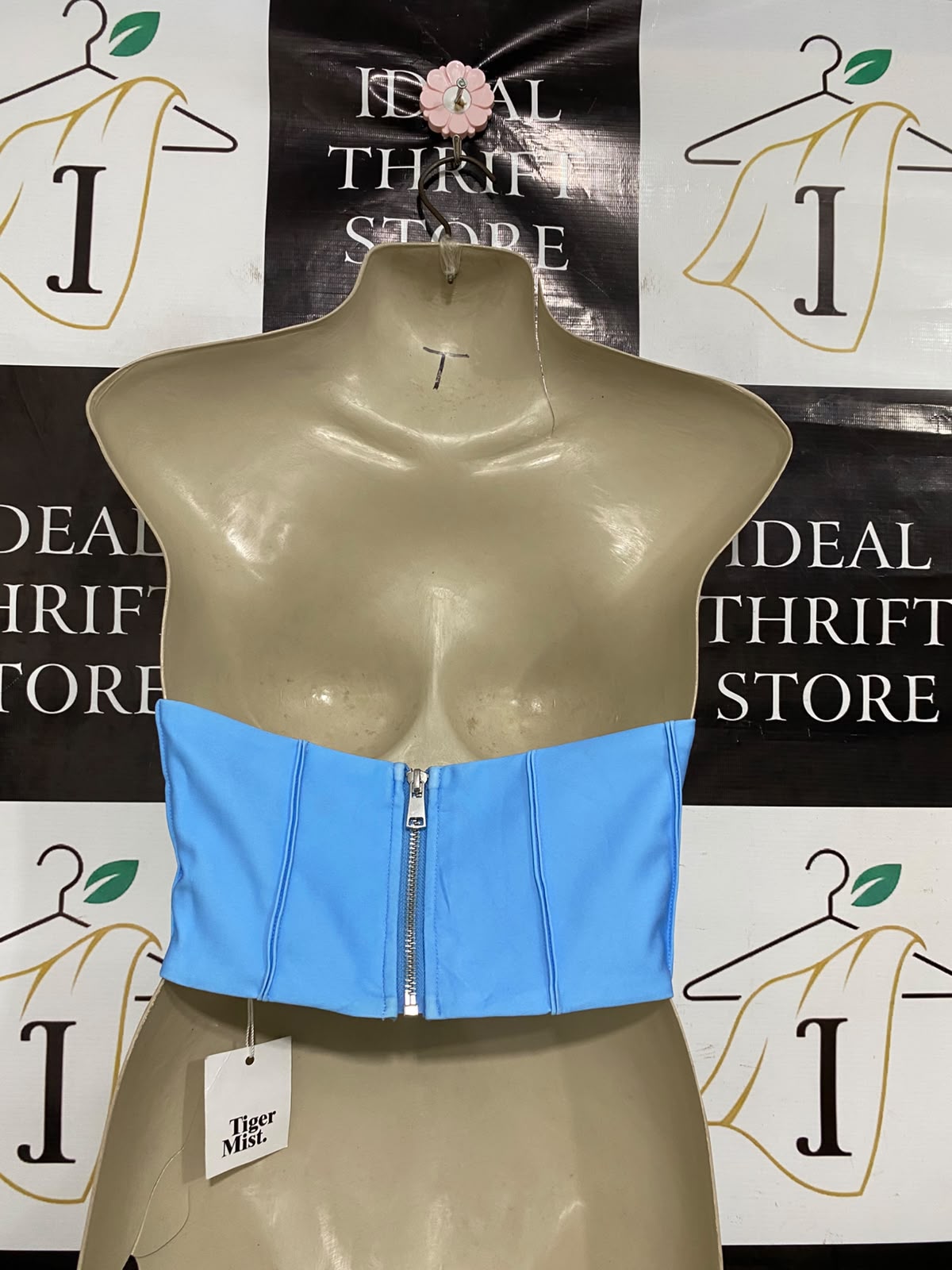 TIGER MIST |XS| BUST 15| A41| BRIGHT BLUE STRAPLESS CORSET UTILITY CROP TOP