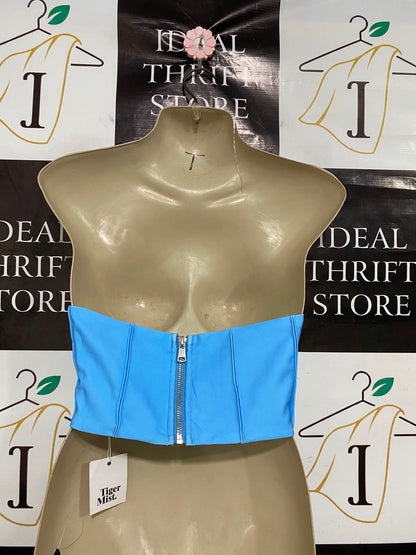 TIGER MIST |XS| BUST 15| A41| BRIGHT BLUE STRAPLESS CORSET UTILITY CROP TOP