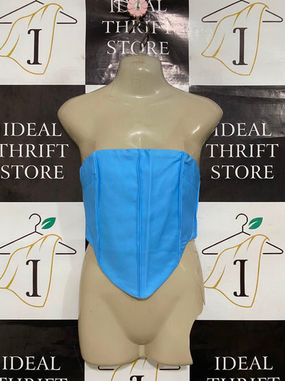 TIGER MIST |XS| BUST 15| A41| BRIGHT BLUE STRAPLESS CORSET UTILITY CROP TOP