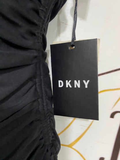 DKNY |S| BUST 15| A41| BLACK HALTER RUCHED UTILITY ONE-PIECE SWIMSUIT