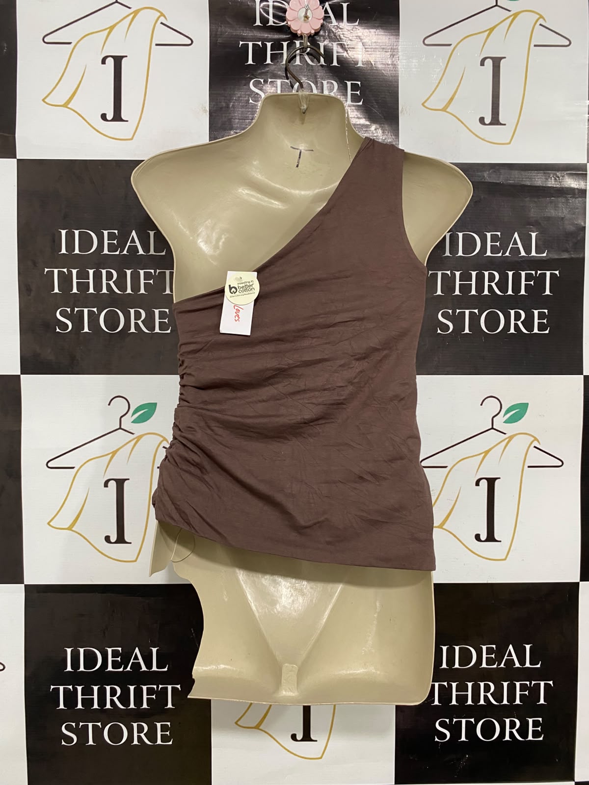 LILY LOVES |XS| BUST 14| A41| BROWN ONE-SHOULDER RUCHED UTILITY TANK TOP