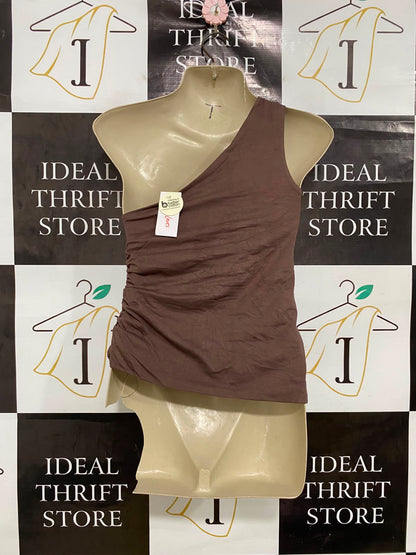 LILY LOVES |XS| BUST 14| A41| BROWN ONE-SHOULDER RUCHED UTILITY TANK TOP