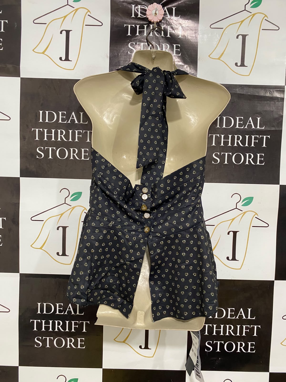 CLASSIC FASHION |M| BUST 17| A41| BLACK FLORAL PRINT RUCHED PEPLUM UTILITY TANK TOP