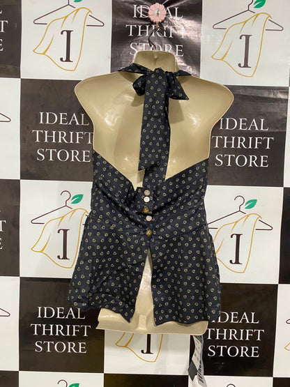 CLASSIC FASHION |M| BUST 17| A41| BLACK FLORAL PRINT RUCHED PEPLUM UTILITY TANK TOP