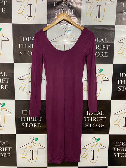BOOHOO |S| BUST 13| A41| PLUM LONG-SLEEVE BODYCON UTILITY MIDI DRESS