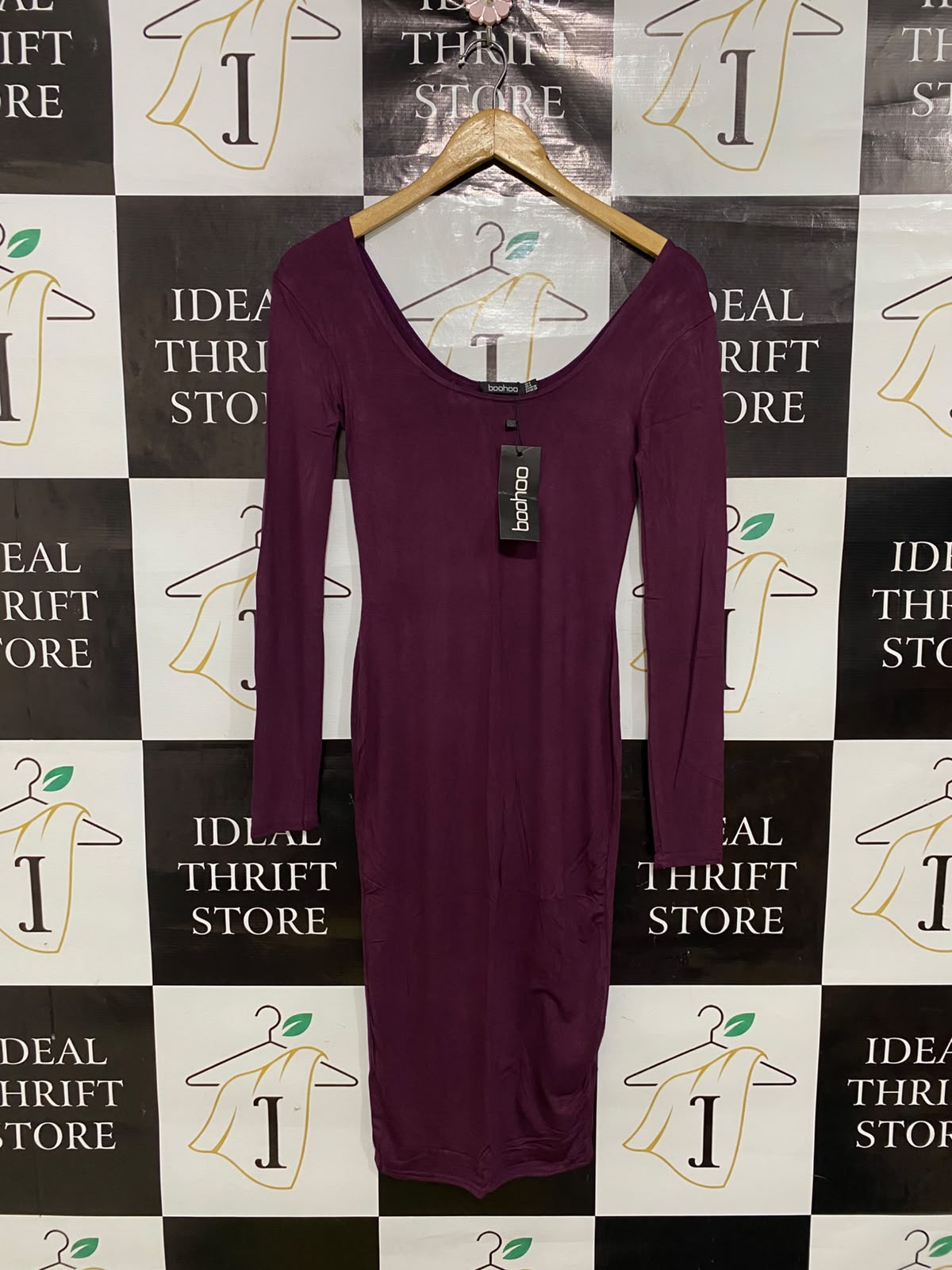 BOOHOO |S| BUST 13| A41| PLUM LONG-SLEEVE BODYCON UTILITY MIDI DRESS