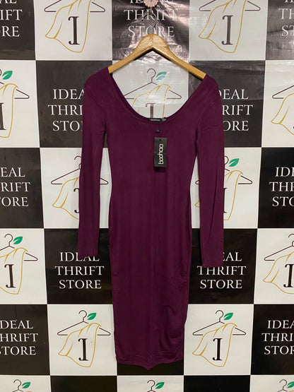 BOOHOO |S| BUST 13| A41| PLUM LONG-SLEEVE BODYCON UTILITY MIDI DRESS