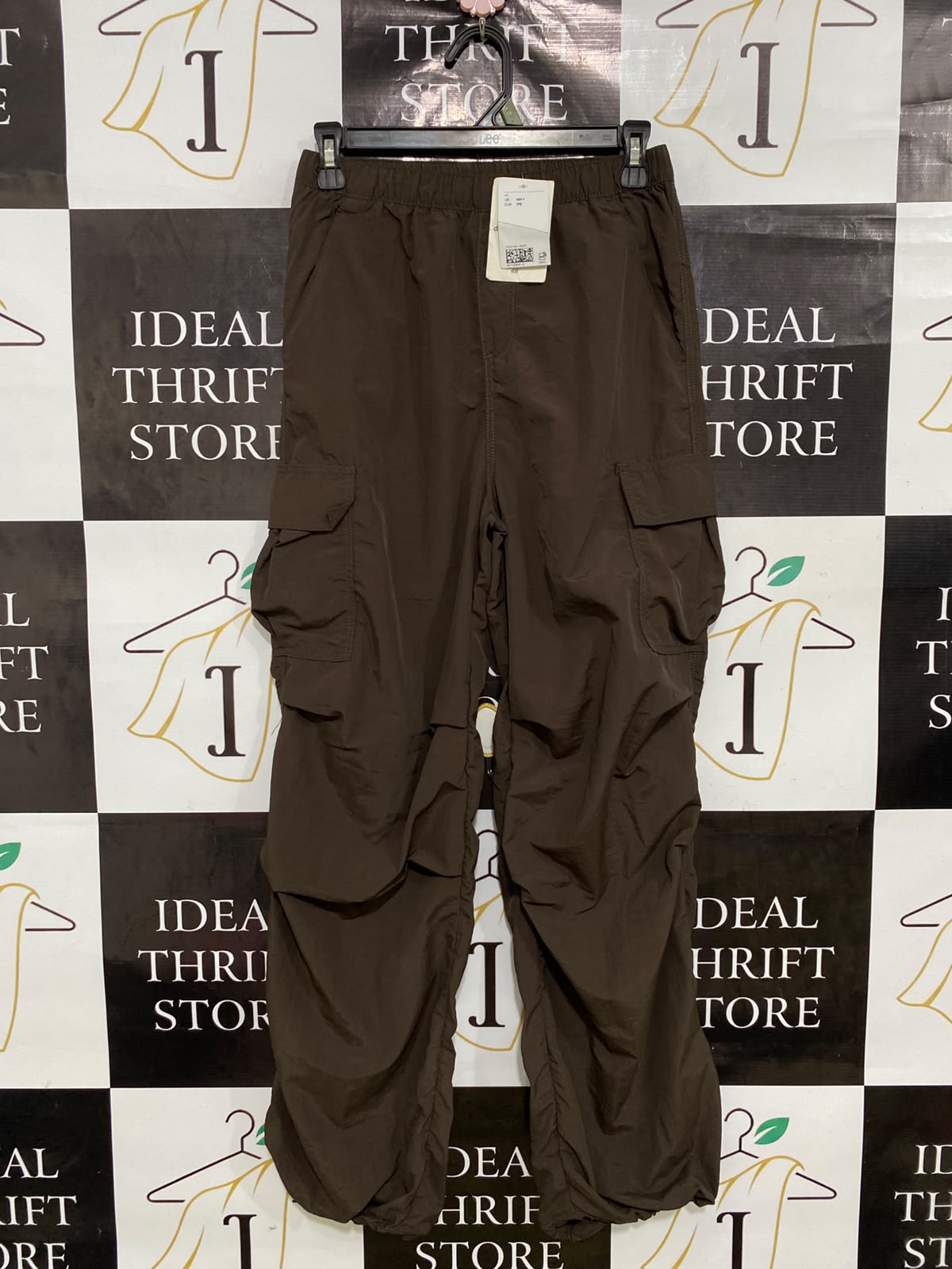 H&M |S| WAIST 26| A41| BROWN MULTI-POCKET PARACHUTE UTILITY CARGO PANTS