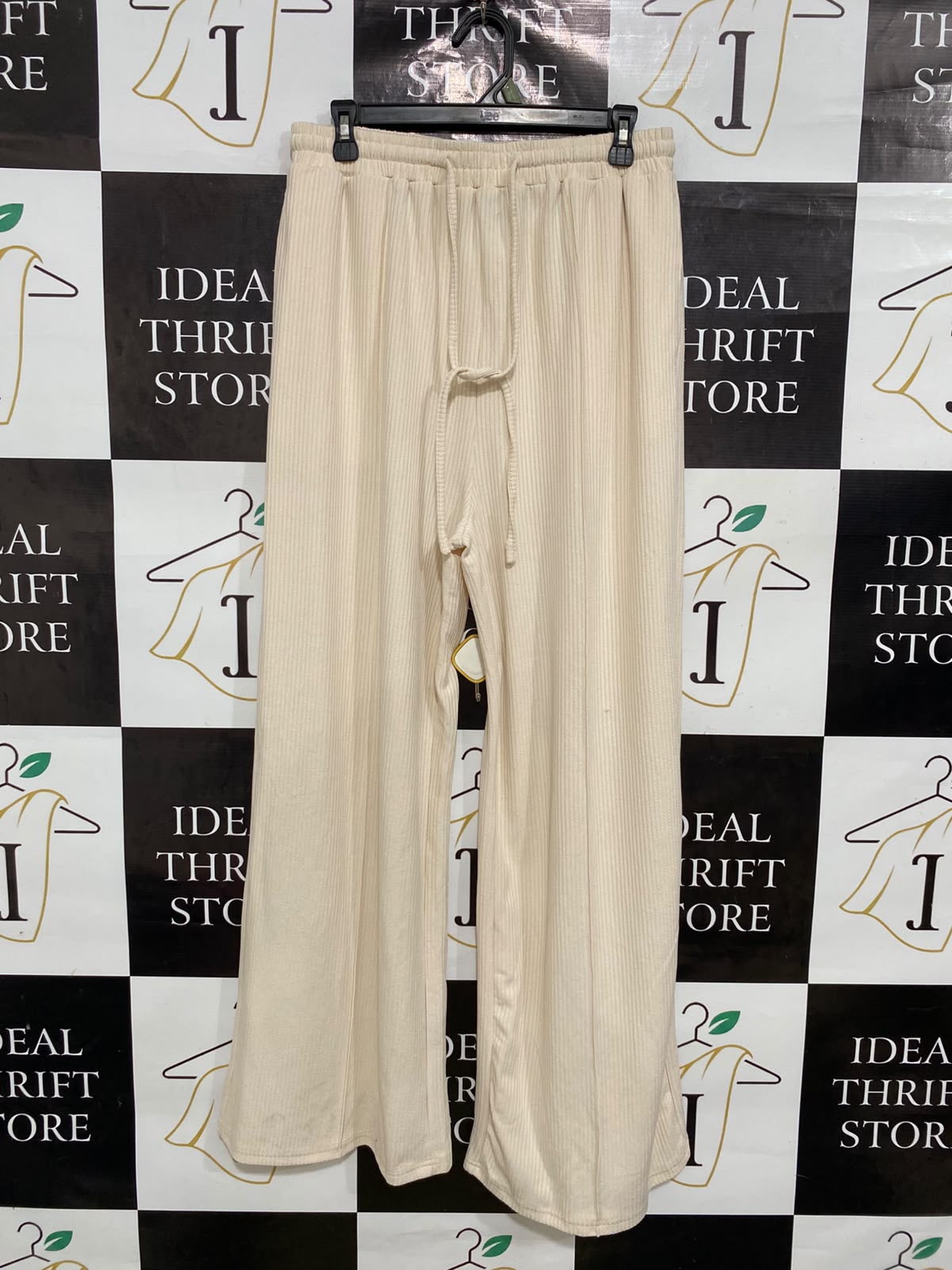 CIDER |M| WAIST 28| A41| CREAM RIBBED WIDE-LEG DRAWSTRING UTILITY TROUSERS