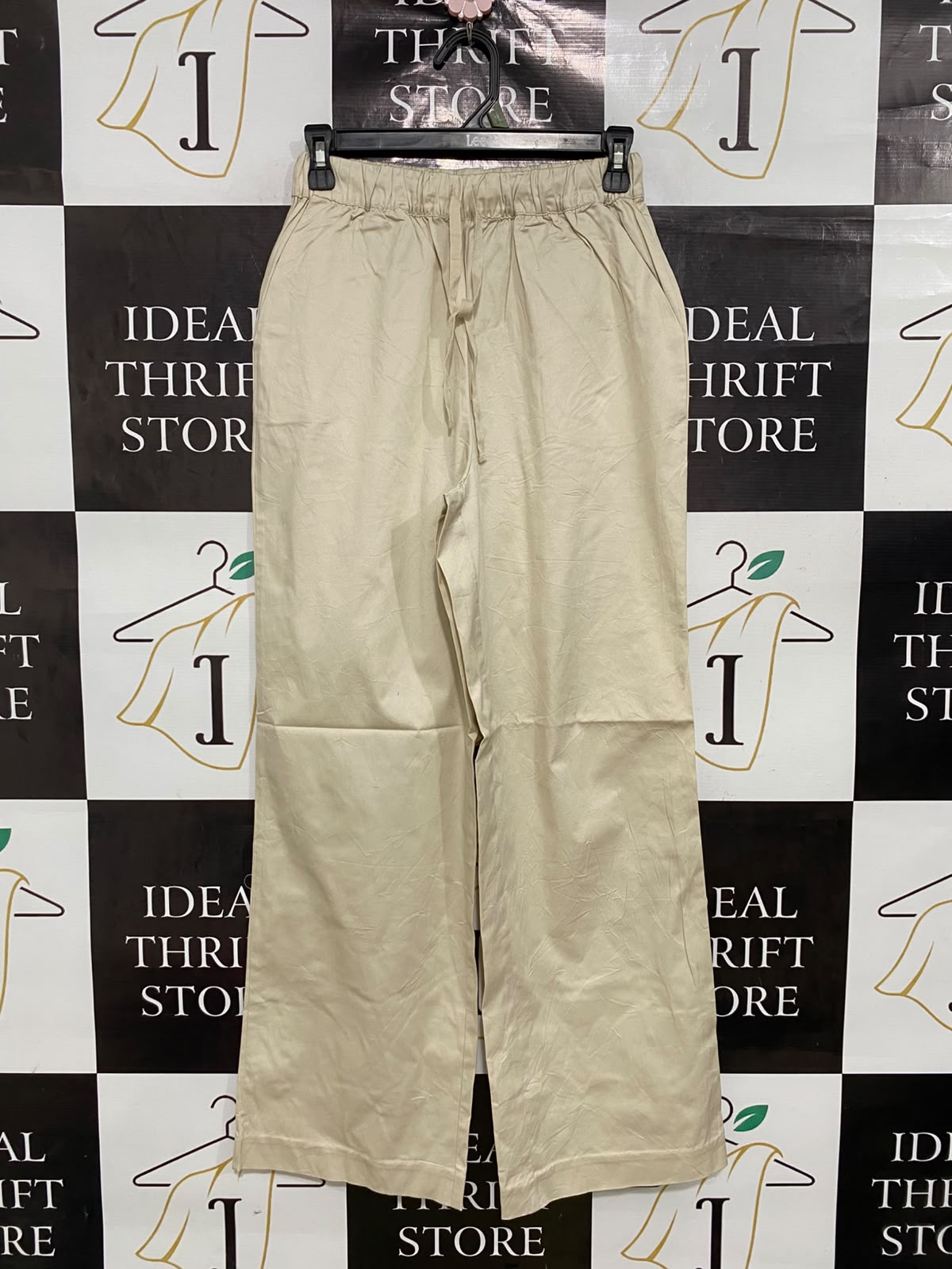 NUDELUCY |S| WAIST 24| A41| BEIGE UTILITY DRAWSTRING WIDE-LEG TROUSERS