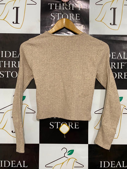 ZARA |M| BUST 14| A41| BEIGE CUT-OUT SLEEVE RIBBED UTILITY TOP