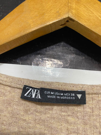 ZARA |M| BUST 14| A41| BEIGE CUT-OUT SLEEVE RIBBED UTILITY TOP