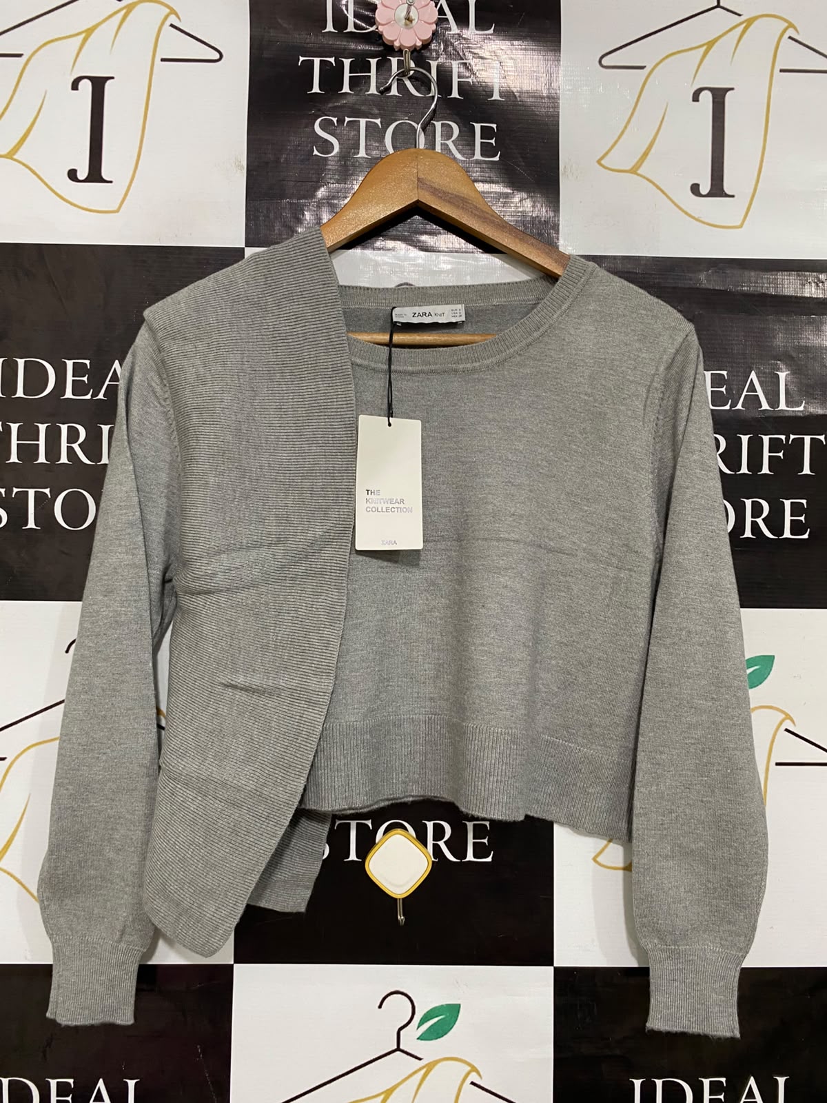 ZARA KNIT |S| BUST 17| A41| GREY LAYERED-LOOK KNITWEAR UTILITY TOP